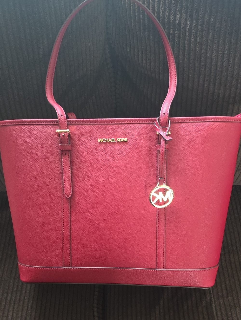Michael Kors Burgundy Saffiano Leather Tote with Gold Accent